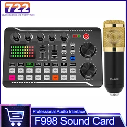 DJ Equipment Microphone Sound Card Console Studio Sound Card Kit Cable Phone Mixing Computer Live Voice Mixer F998 Sound Card