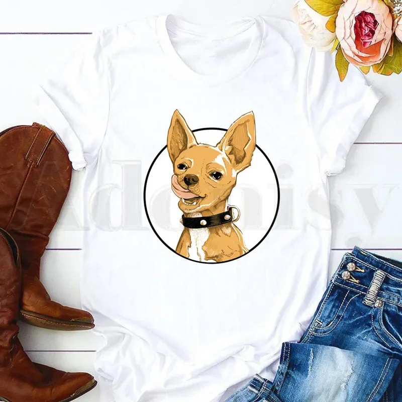 Chihuahua Funny Dog Lovely Fashion Animal 90s Cute Short Sleeve Female Tops Tees Harajuku  VintageT Shirts Women's T-shirt