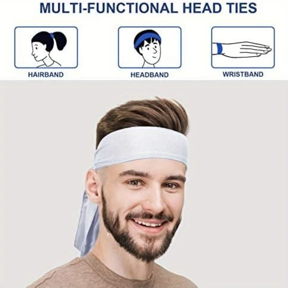 Schnell trocknendes, atmungsaktives Sport-Stirnband für Männer und Frauen, schweißabsorbierendes Haargummi im Piraten-Stil mit verstellbarem Riemen für den Tennislauf – Detail 4