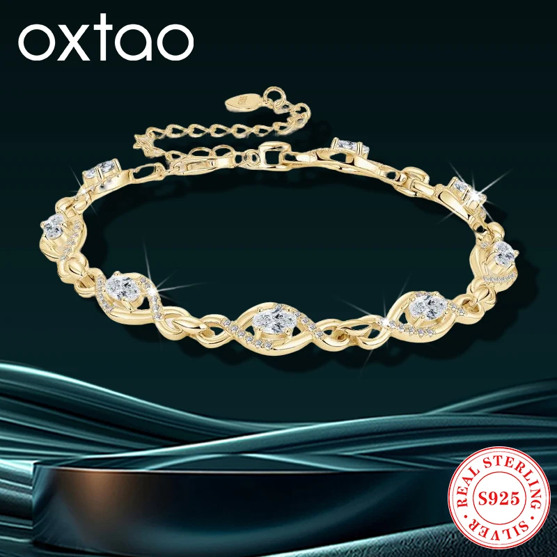 

OXTAO Women's Oval Cut Moissanite Infinity Link Bracelet Original 925 Silver Hand Chain Elegant Jewelry Anniversary Gifts
