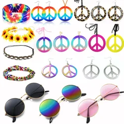 Halloween Party Props Hippie Accessories Headband Sunglasses Peace Necklace Hippie Custome Set Fancy Dress for Women