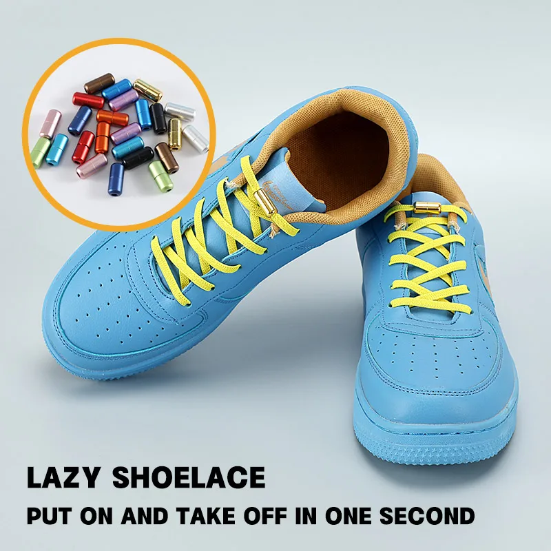 1Pair New Flat Elastic No Tie Shoelaces Sneakers Colorful Metal Lock Laces Creative Kids Adult Unisex Shoes Laces