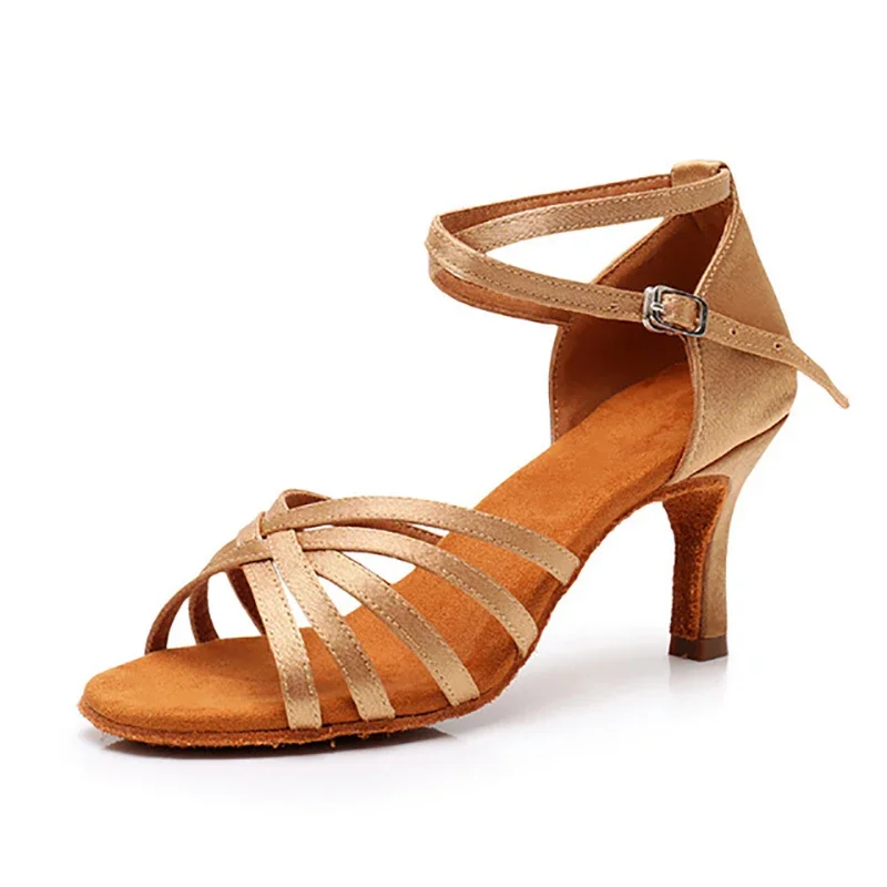 TOVEKIN-Chaussures de danse latine en satin pour femmes, talon à nœud professionnel, salsa, tango, salle de Rh, 7cm, 5cm