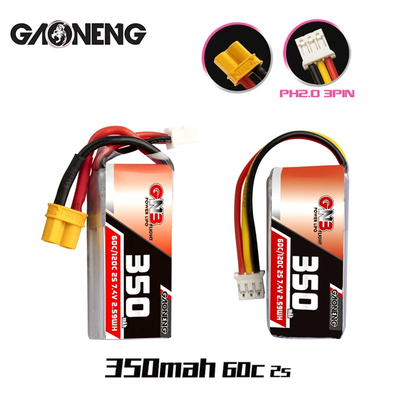 

1-10 шт. GNB Gaoneng 2S 350 мАч 7,4 В 60C/120C Lipo аккумулятор XT30 или PH2.0 разъем для BETAFPV Beta75X Tiny Whoop Drones Small Car