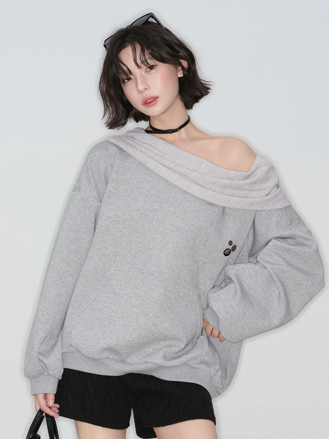 

oulder Design Sweatirt Women's Spring Autumn Top avitational Museum Wink Ü Offline Store Loose Fit Long Sve Pure Color