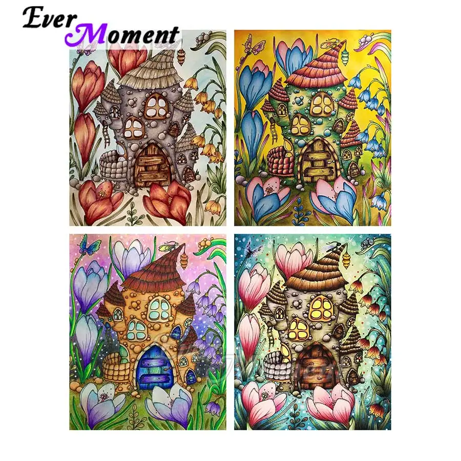 Ever Moment Diamond Painting Full Square Resin Drill Handmade Colorful Cartoon House Picture Diamond Display Kits 5L1052