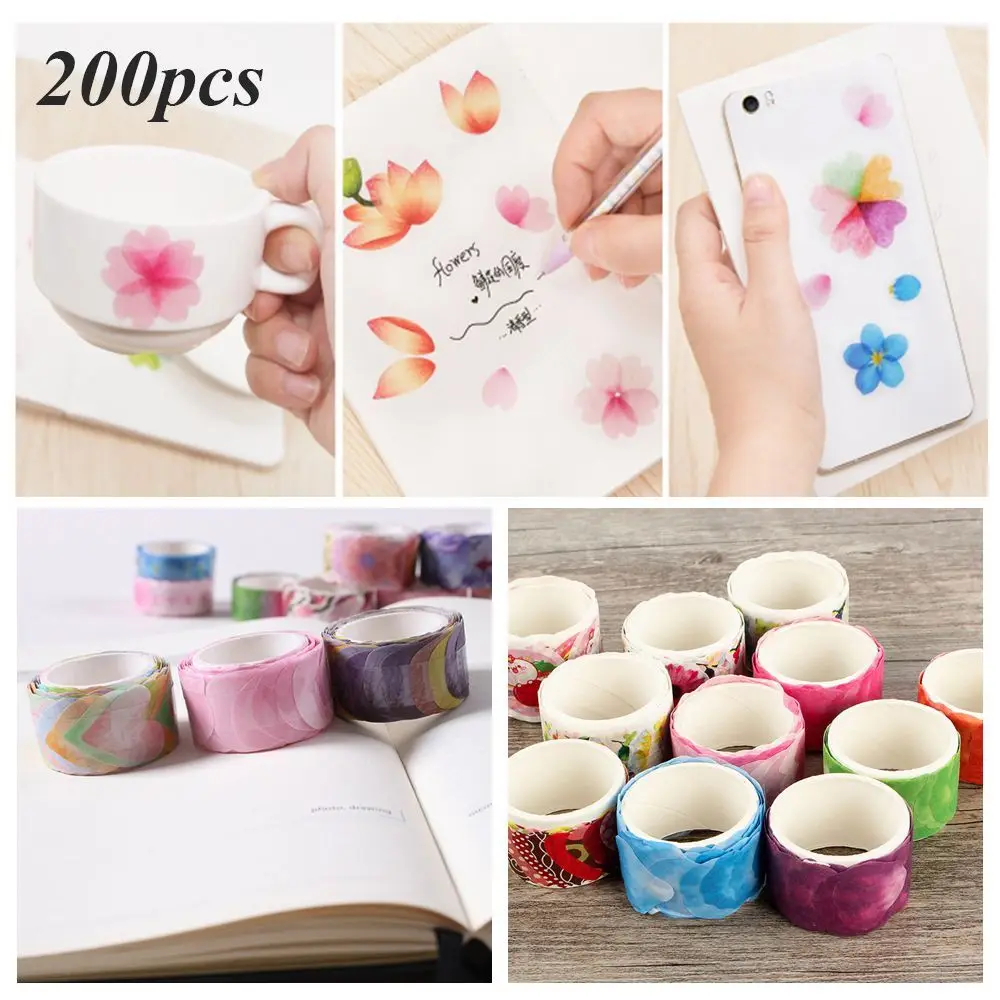 200PCS Adhesive Decorative Stylish Sticky Paper Scrapbooking Masking Tape Flower Petals Tape