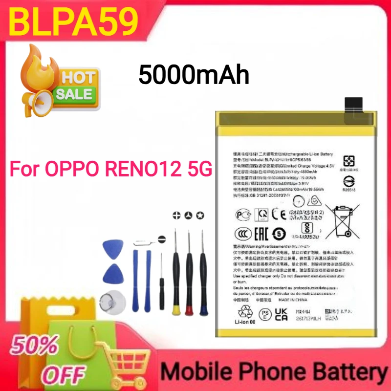 جديد 5000mAh BLPA49 / BLPA59 لـ OPPO A60 4G /CPH2631 لـ RENO12 5G بطارية الهاتف المحمول + أدوات