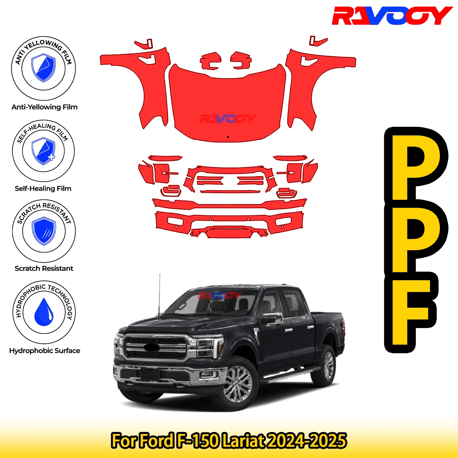 

For Ford F-150 Lariat 2024-2025 Glossy Matte Black Precut front PPF Kit Paint Protection Film