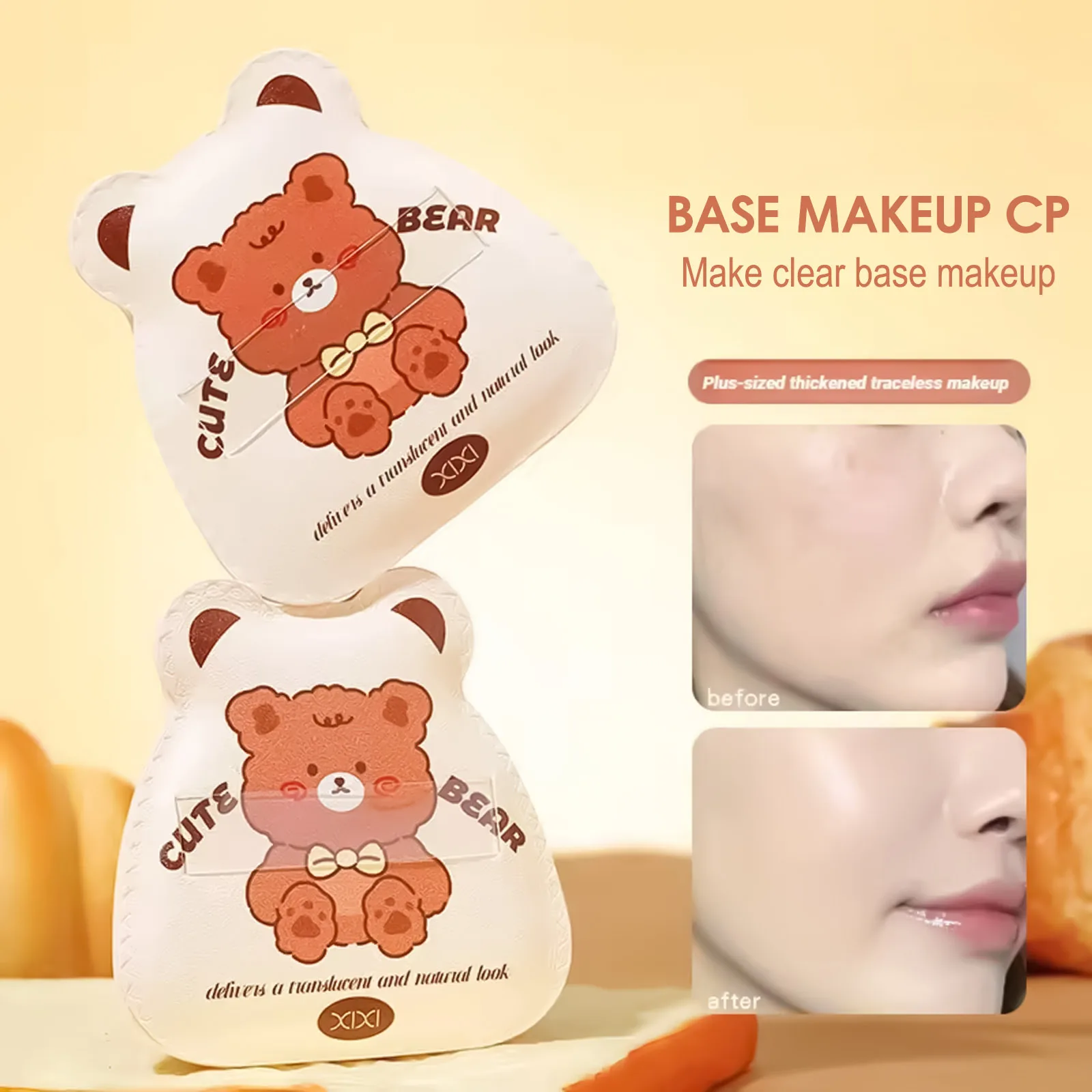 マシュマロのような柔らかくふわふわしたメイクアップ用ブレンドスポンジ かわいいクマのデザイン 乾湿両用 化粧道具 学生向け 美容必需品