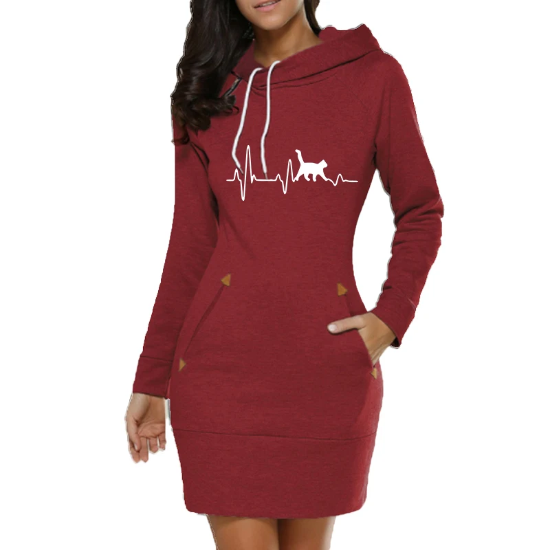 New Women\'s Hoodie Dress Sports Pullover Dress Fashion Printed Cotton Long Sleeve Slim Fit Pocket Hoodie Dress S-3XL