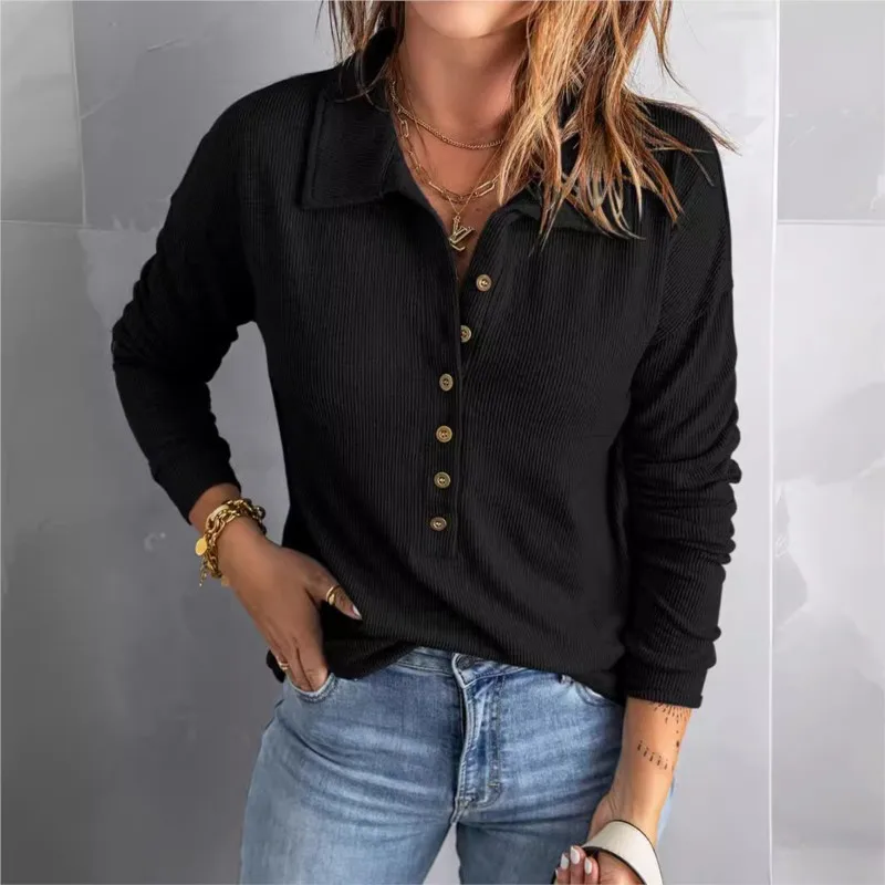 Casual reversknoopversiering losse effen kleur top met lange mouwen voor dames in de lente en herfst, comfortabele en veelzijdige top