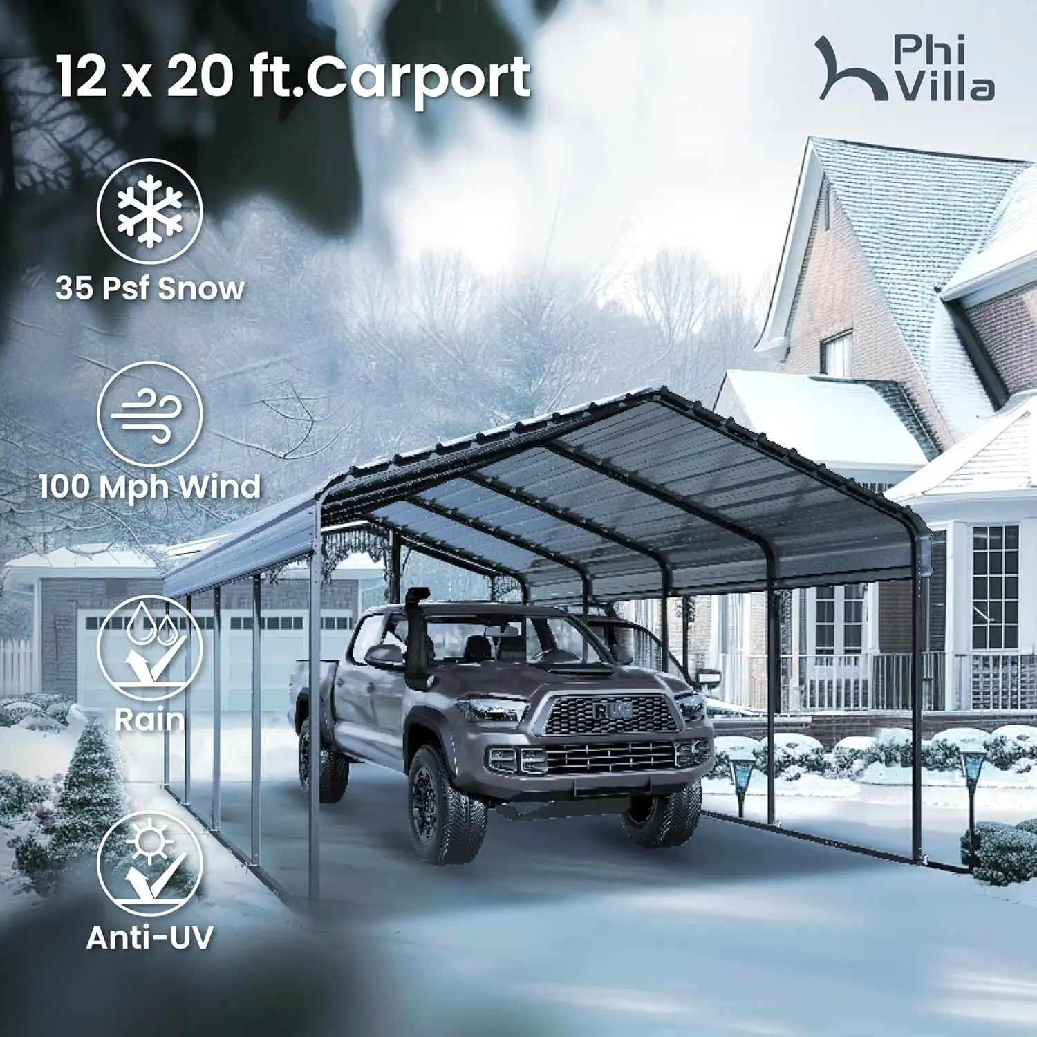 

12 X 20 Ft Carport Metal Carports with Galvanized Steel Roof, for Cars, Boats, and Tractors. Sturdy Heavy Duty Metal Carport