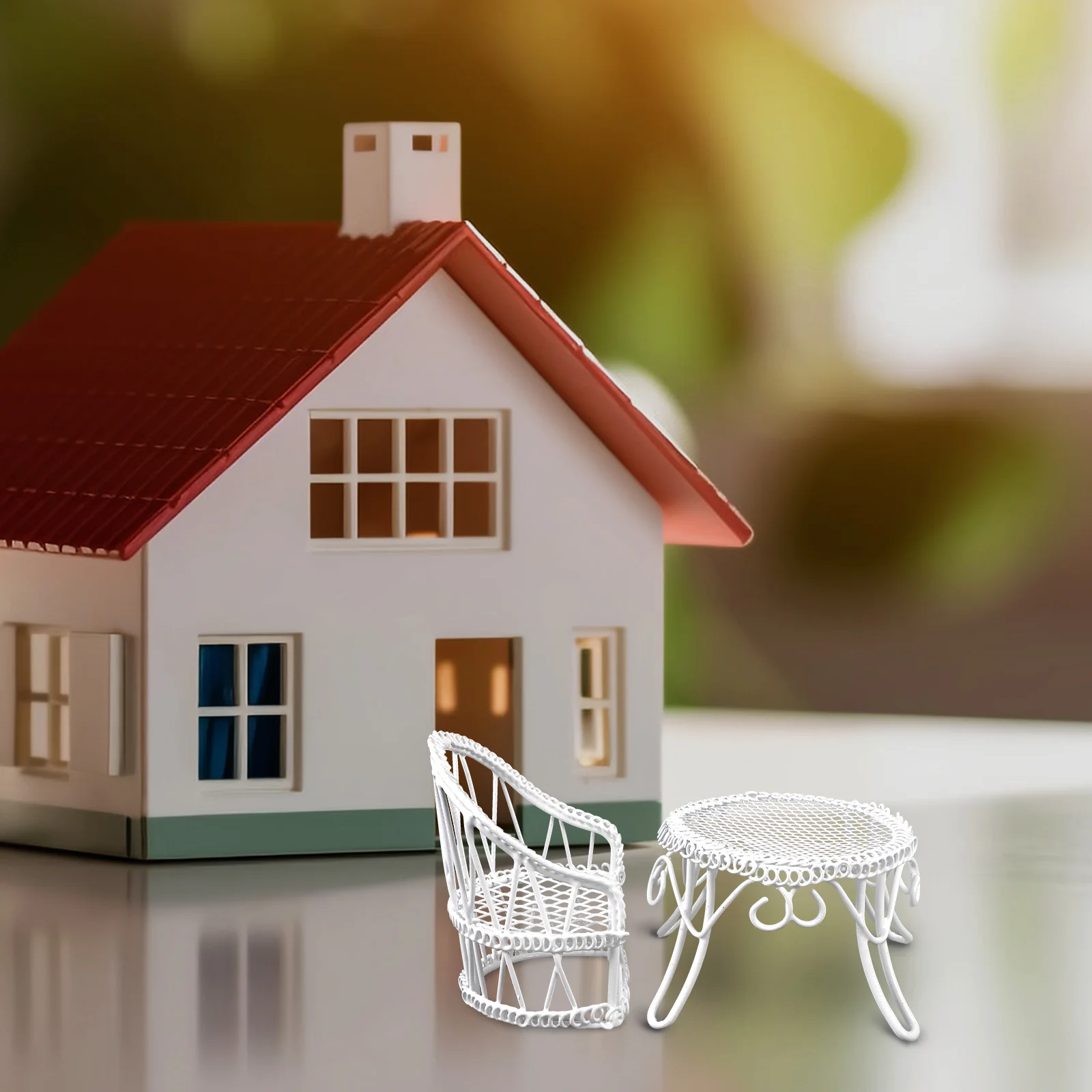 

Mini Table and Chair Set Furniture Model Chairs Garden Dollhouse Kitchen Iron Bedroom Miniature Decor
