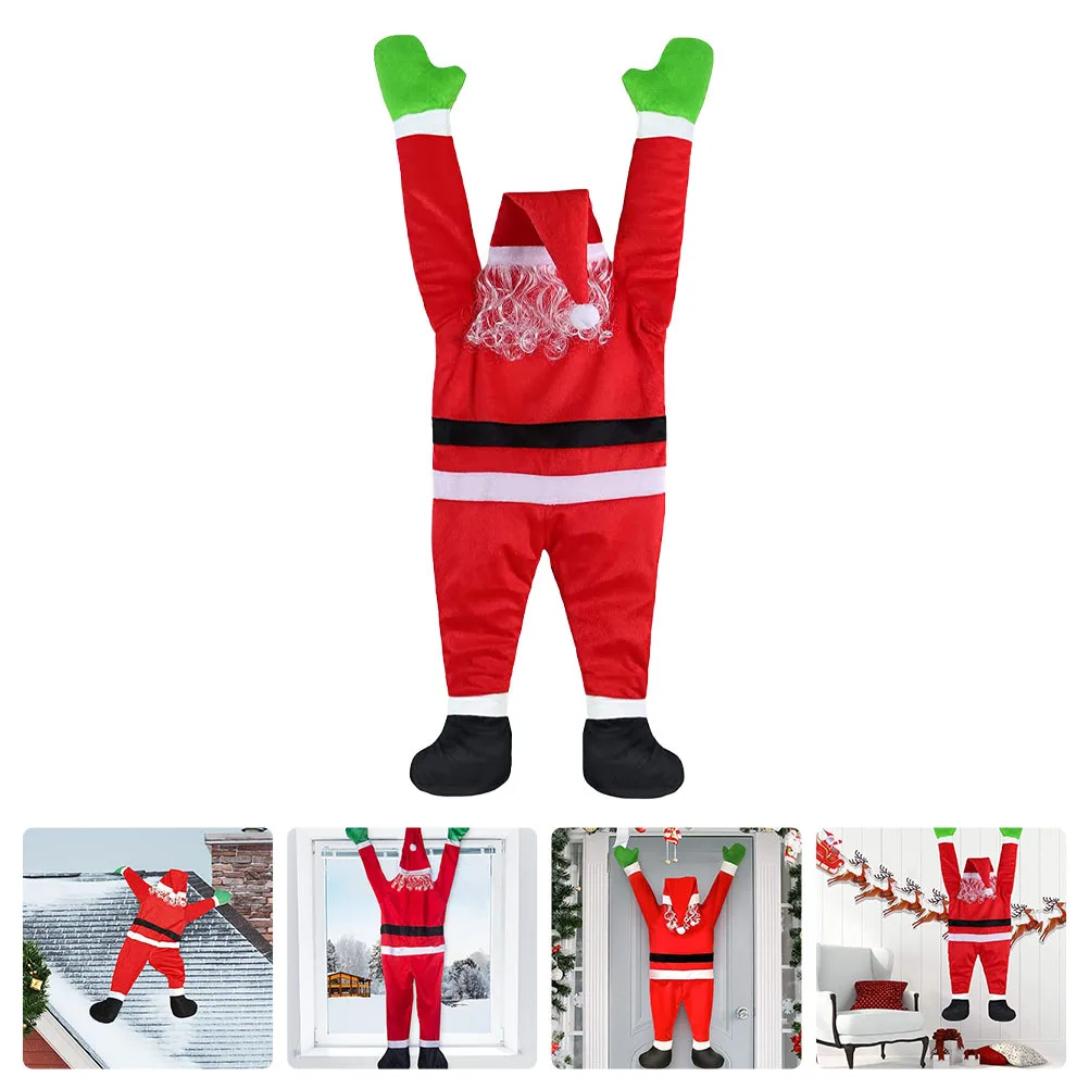 

Santa Claus Hanging Ornament Climbing Position Self Adhesive Christmas Decor Indoor Outdoor Roof Gutter Accent