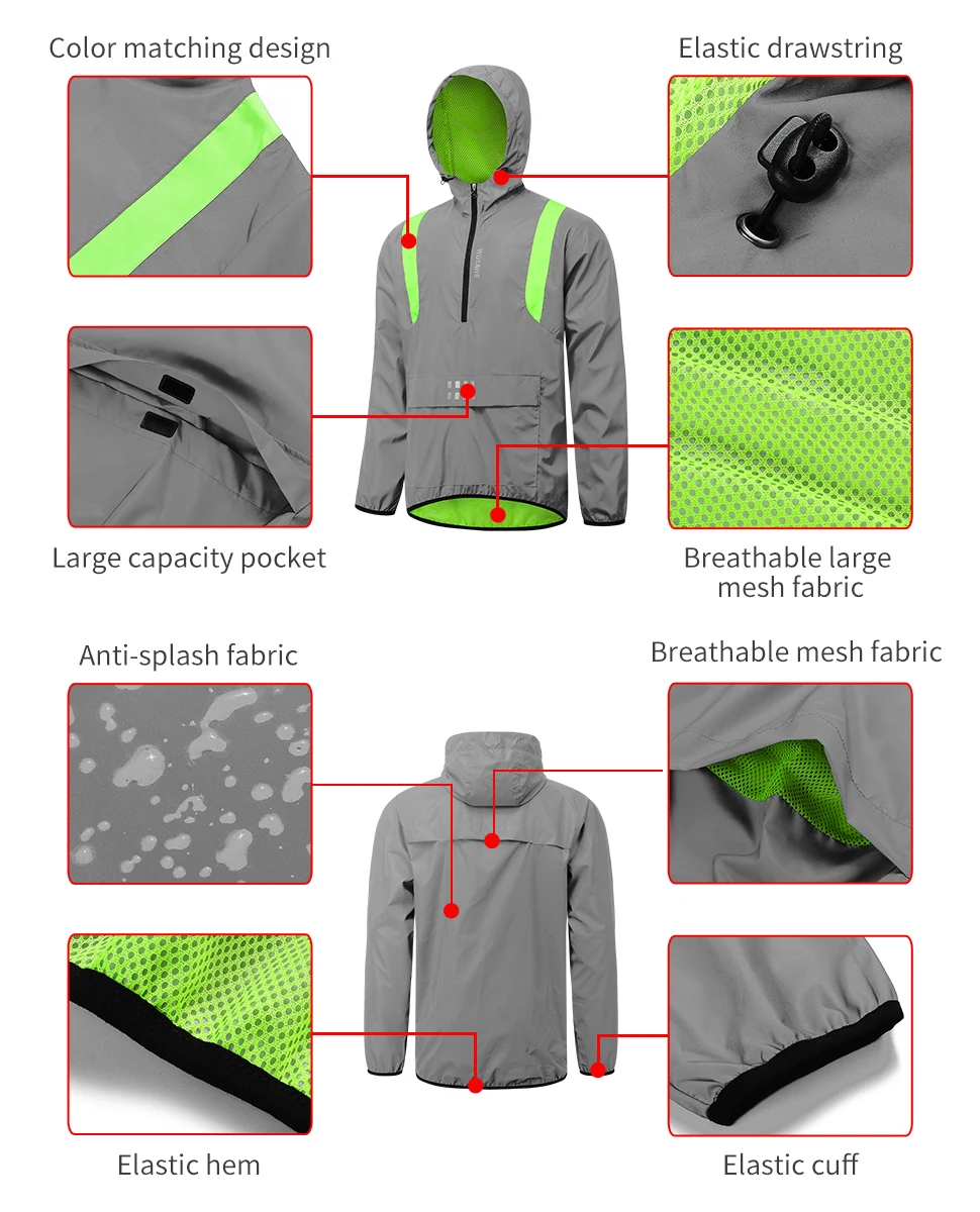 WOSAWE Cycling Jackets Reflective Hooded Windbreaker Men Soft Windproof Waterproof Mtb Road Bike Wear Bicycle Jacket Bike Coat