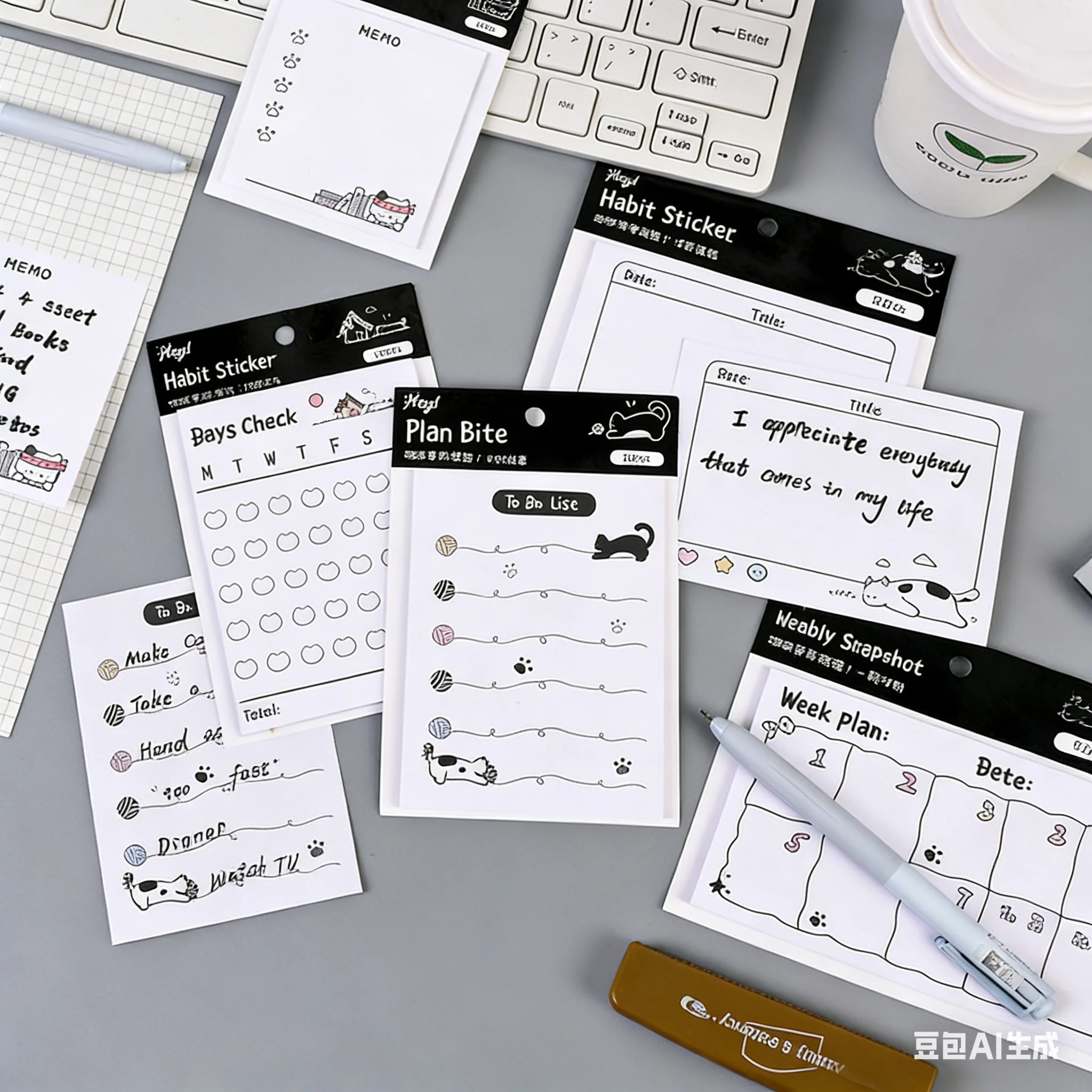 Многофункциональные-черно-белые-блокноты-для-заметок-feline-sticky-notes-милые-портативные-блокноты-kawaii-для-школы-и-дома-канцелярские-принадлежности-для-планирования