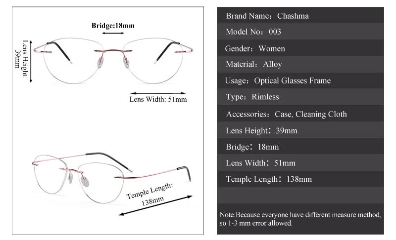 Titanium Prescription Glasses Ultra Light Eyewear Optical Glasses Frame for Male and Female Clear Lenses