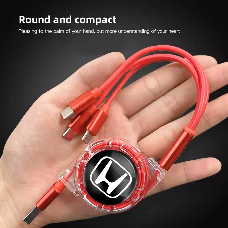 شعار السيارة شاحن تلسكوبي صغير 3 في 1 كابل بيانات لهوندا سيفيك أكورد جاز صالح CRV أوديسي مدينة الطيار Vezel Prelude Insig