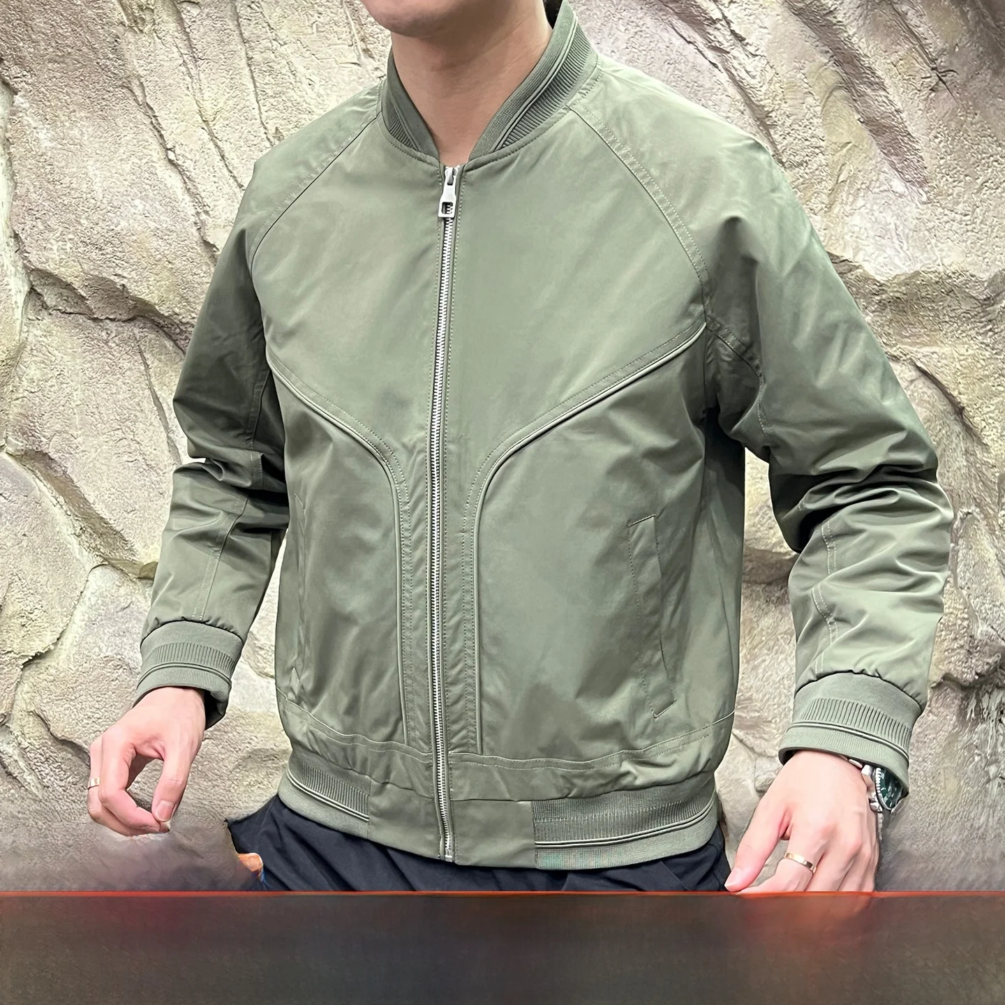 

3D Cut Baseball Collar Men's Busin Jaet Breathable Polyester Fiber Long Sve Zipper Closure Stand Fit