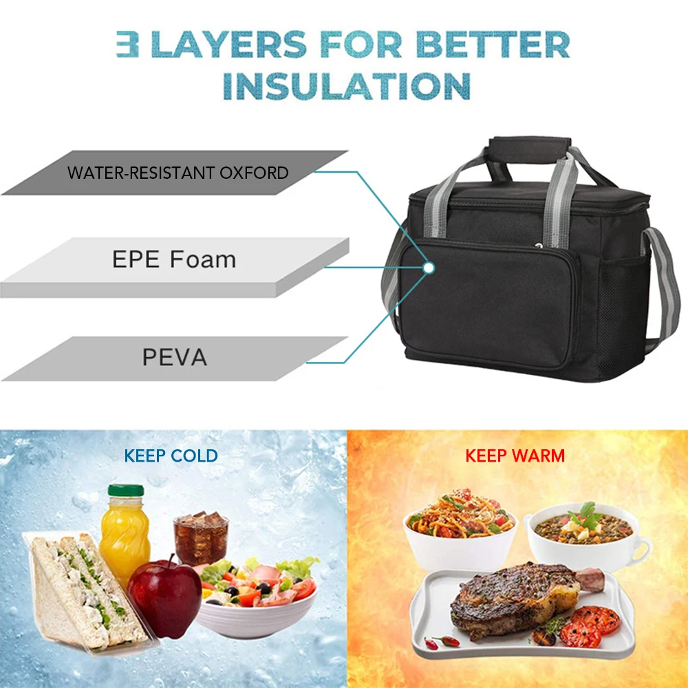 15L Portable Thermal Lunch Bag Food Box  Office Cooler Lunch Box Durable Waterproof Ice Insulated Case Camping Oxford Dinner Bag