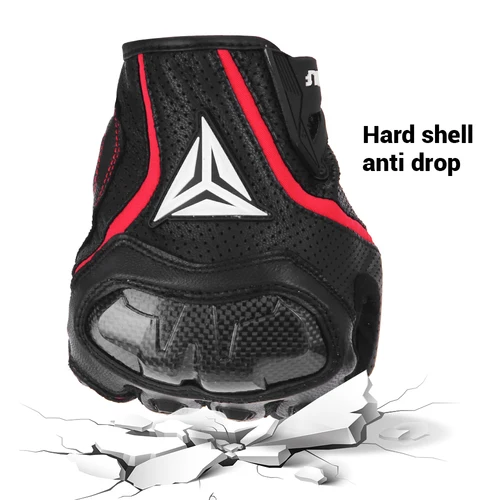 Imagen 2 del producto Guantes de cuero para motocicleta, fibra de carbono, resistentes al agua, para las cuatro estaciones, pantalla táctil, antideslizantes, perforados y ventilados