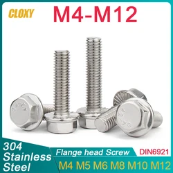M4 M5 M6 M8 M10 M12 A2-70 cabeza hexagonal de acero inoxidable 304 con tornillo de tapa de brida dentada perno de cabeza de arandela hexagonal DIN6921