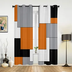 Orange Black Grey Abstract  Window Curtains for Living Room Bedroom Kitchen Window Treatments Valance Home Decor Drapes