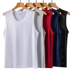 Gym Fitness Quick-Drying Men's Tops Mesh Hole Ice Silk Vest Solid Summner Sleeveless T Shirts Vest Breathable Casual Thin Sport