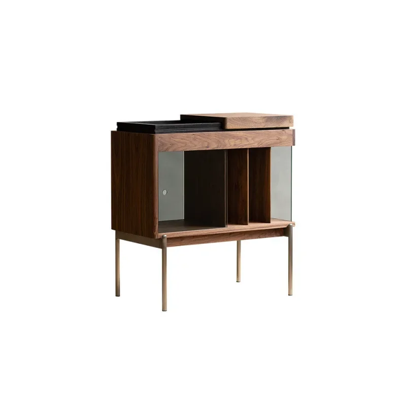 Magazine Cabinet Black Walnut Glass Edge Solid Wood Living Room Sofa