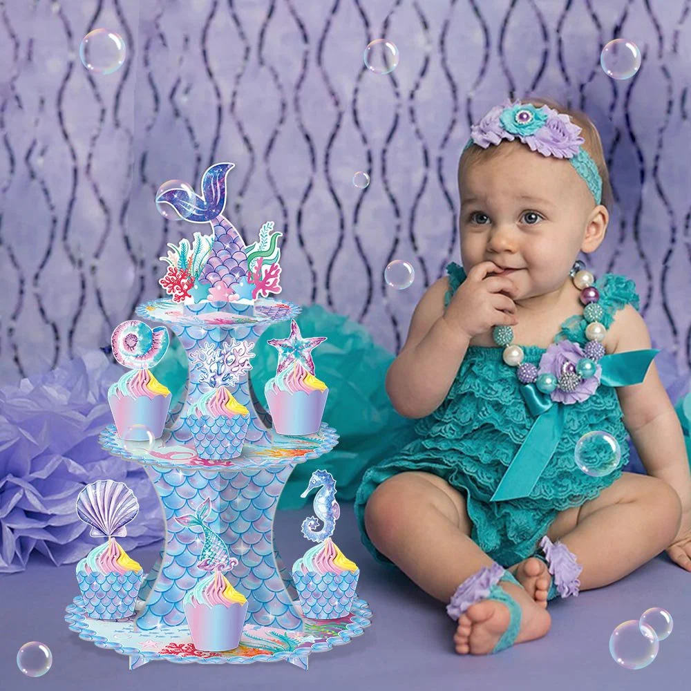 Kleine Meerjungfrau Cupcake Ständer Mädchen Baby Dusche Meerjungfrau Geburtstag Party Dekoration Meerjungfrau Cupcake Halter Kuchen Dekoration Lieferungen – Detail 3