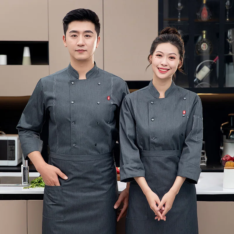 Uniforme de chef à manches longues avec logo arrière, salopette de chef, salle à manger, hôtel, restaurant, cantine, personnel, cuisine, hiver