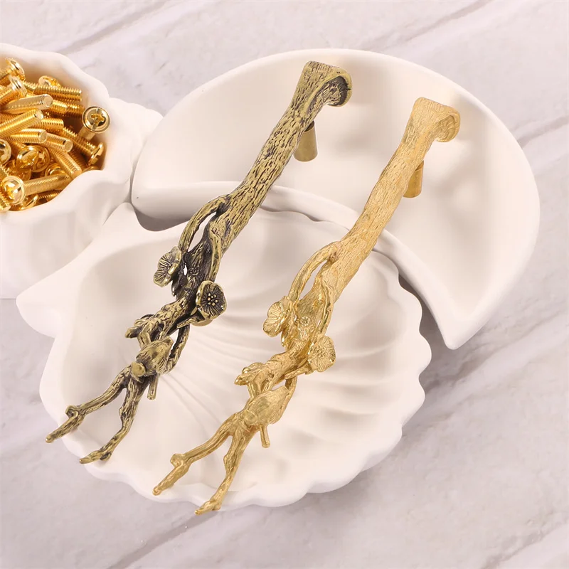 Chinese Style Wardrobe Handle Drawer Door Knob Vintage Solid Brass Cupboard Closet Cabinet Door Handles Decor Furniture Pulls