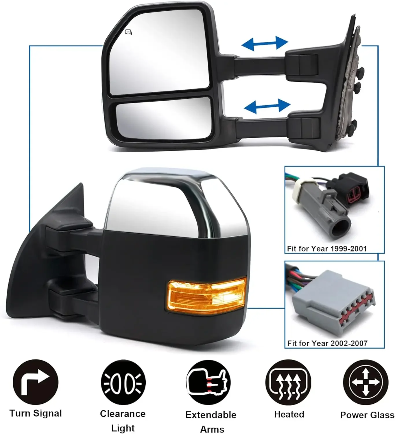 

[Upgrade style] Towing Mirrors fit for 1999 2000 2001 2002 2003 2004 2005 2006 2007 Ford F250 F350 F450 F-550 Super Duty Pickup