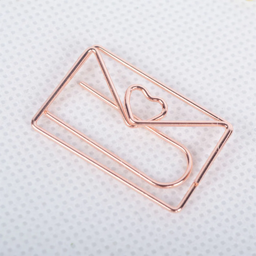 

10pcs Metal Paper Clips Envelope Heart Shaped Strong Clipping Electroplated For Note Photo Bookmark Clip Home