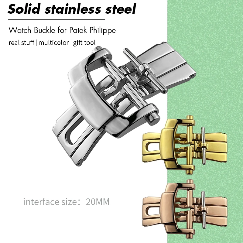 18mm 20mm Deployment Butterfly Buckle for Patek Leather Watch Strap Rubber Band Silver Gold Steel Folding Clasp Accessories Tool