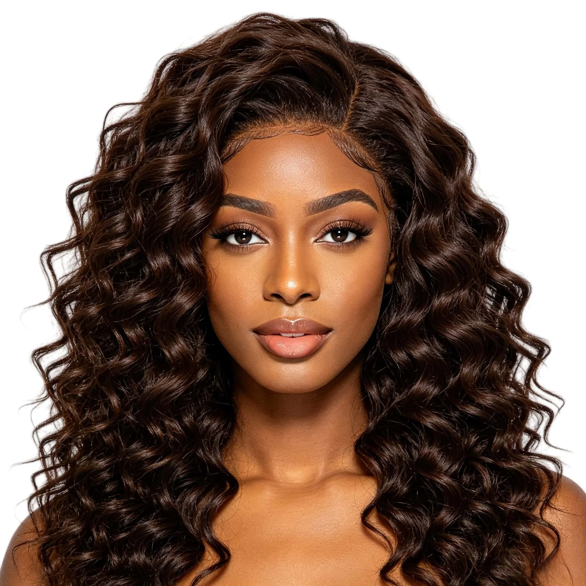 13x6 Chocolate Brown Deep Wave Full Frontal Human Hair Wigs Pre Plucked 180% 250% Density 13x4 Lace Frontal Wavy Wig For Women