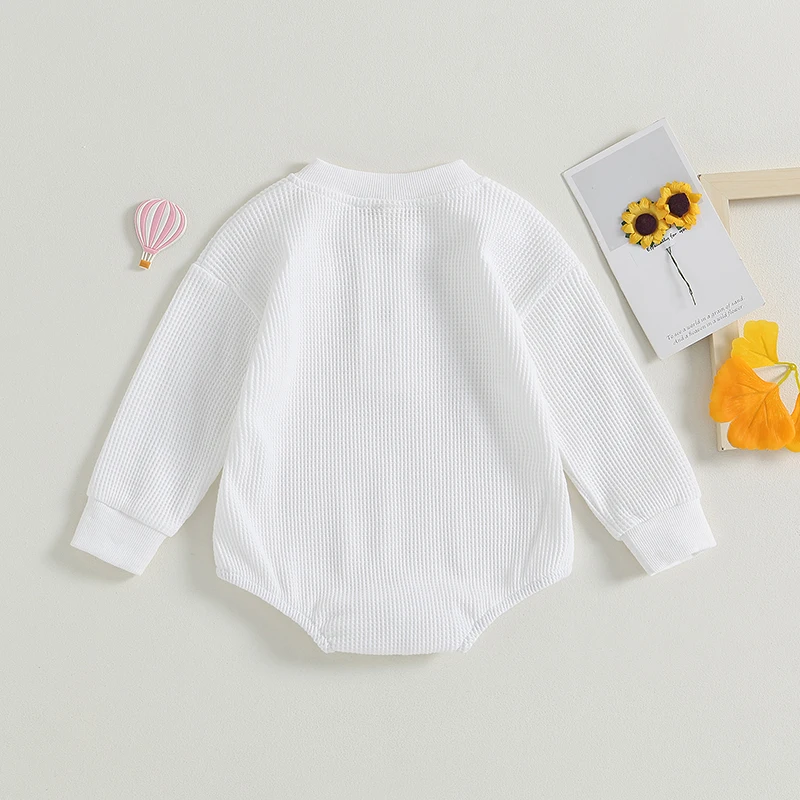 Suefunskry Baby Boys Girls Sweatshirt Rompers Solid Color Long Sleeve Waffle Jumpsuits Fall Toddler Clothes Bodysuits 0-24Months