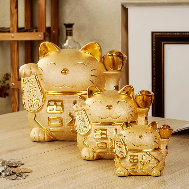 

Ceramic Lucky Cat Golden Piggy Bank Children's Cartoon Piggy Bank High-value Cute Ceramic Cat Home Decoration Crafts