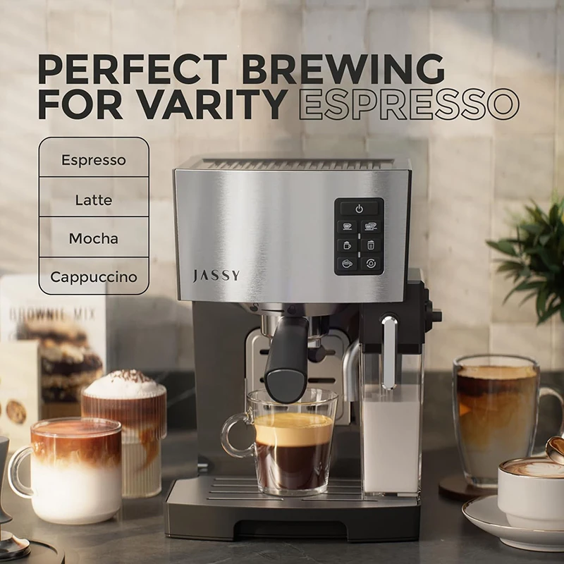 Electric Espresso Coffee Machine with Milk Tank Stainless Steel Brew System Programmable Function