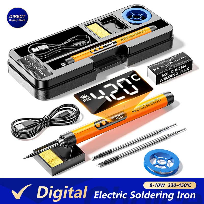 Portable USB Digital Soldering Iron Set 8-10W Adjustable 330-450℃ Intelligent Temperature Control Welding Tool Kit