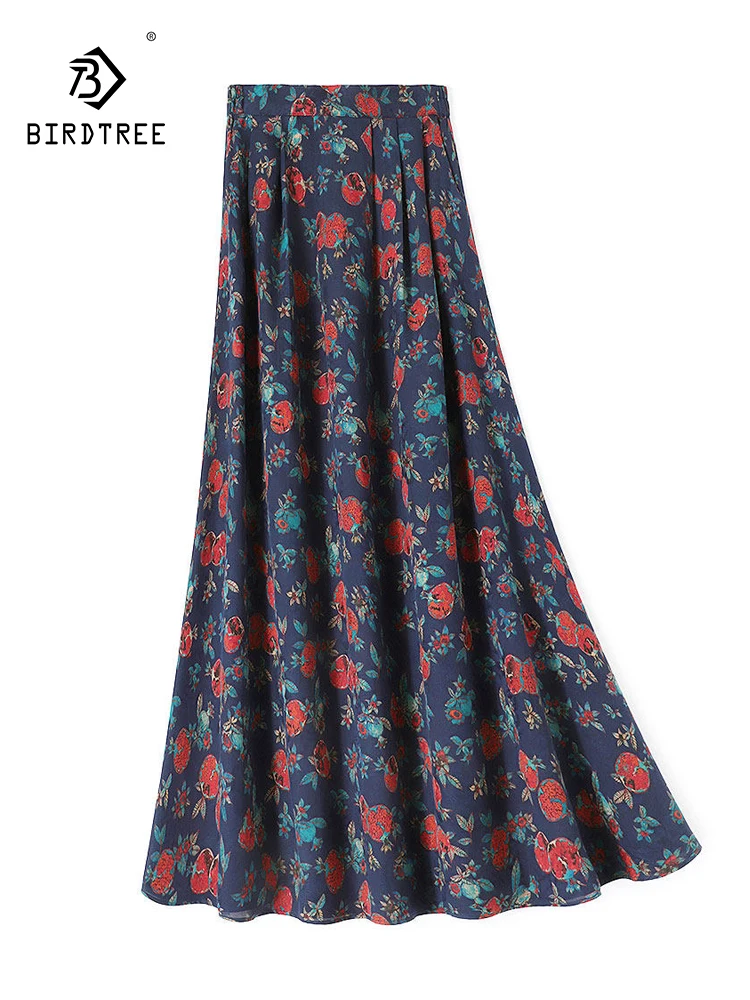 

BirdTree-Silk Watered Gauze Elegant Skirts, Elastic Waist Hua Luo, Women Retro Versatile A-line Skirt, 2026 Summer New B66831CC
