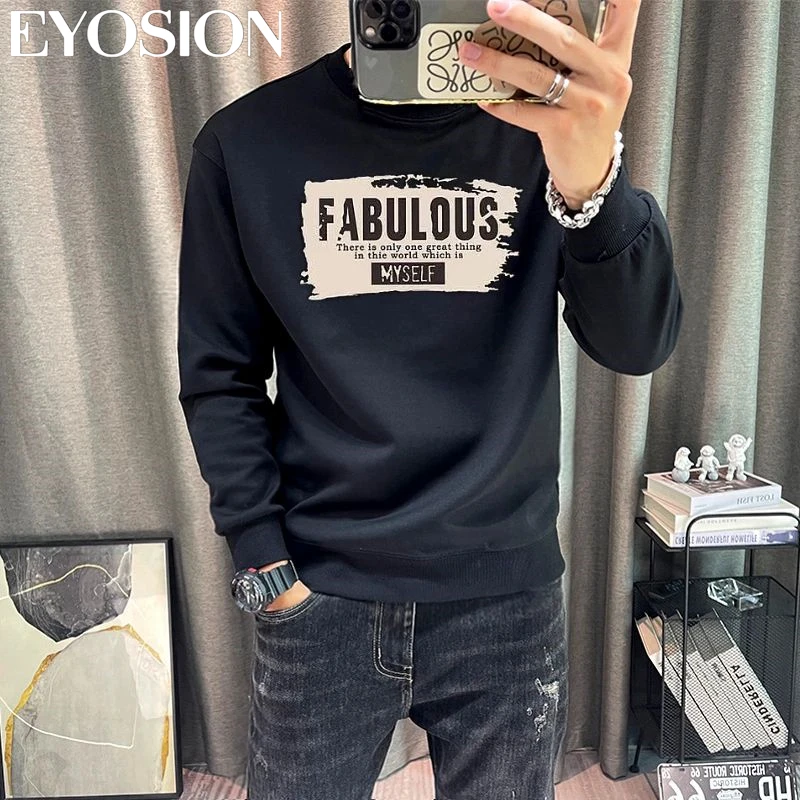 Mens Sweatshirt Casual Long Sleeves Cotton Letter Printed Round Neck Bottom Autumn/Winter Street Korean Fashion  T-shirt Top