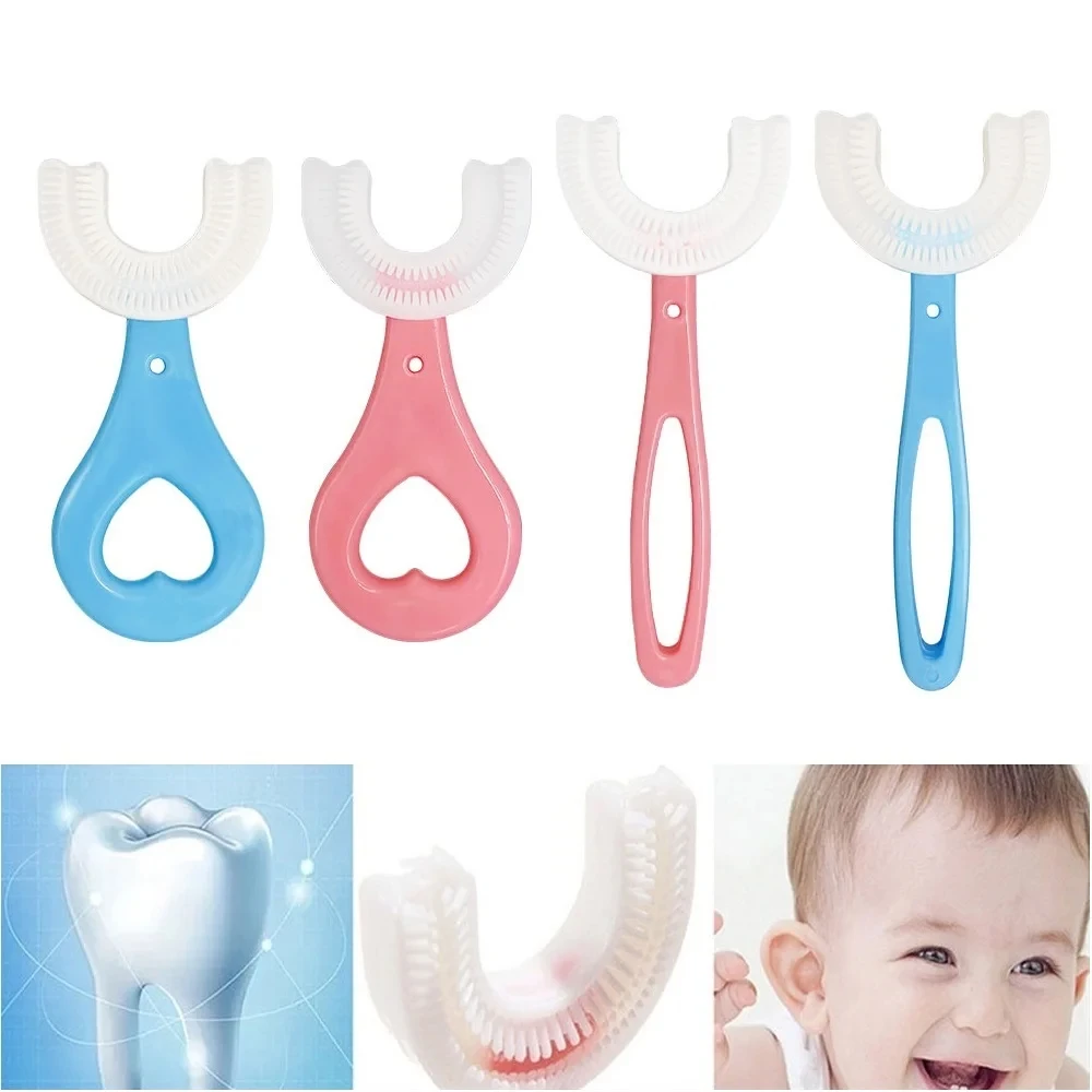 60 uds cepillo de dientes para niños en forma de U cepillo de dientes para niños limpiador de dientes suave cepillos de dientes de silicona para niños cuidado de limpieza bucal dientes