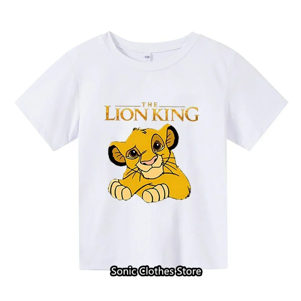 Summer New Children's Cartoon Animal King Pattern Lion Simba T-shirt Cartoon Boys and Girls Printed T-shirt