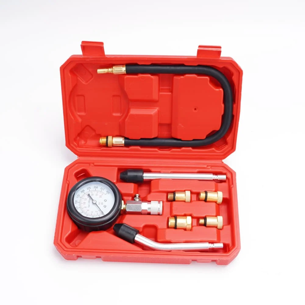 Engine Maintenance Compression Tester Vehicle Pressure Test Dual Scale 0-300psi 0-20kPa Elastic Ends For Quick Checks