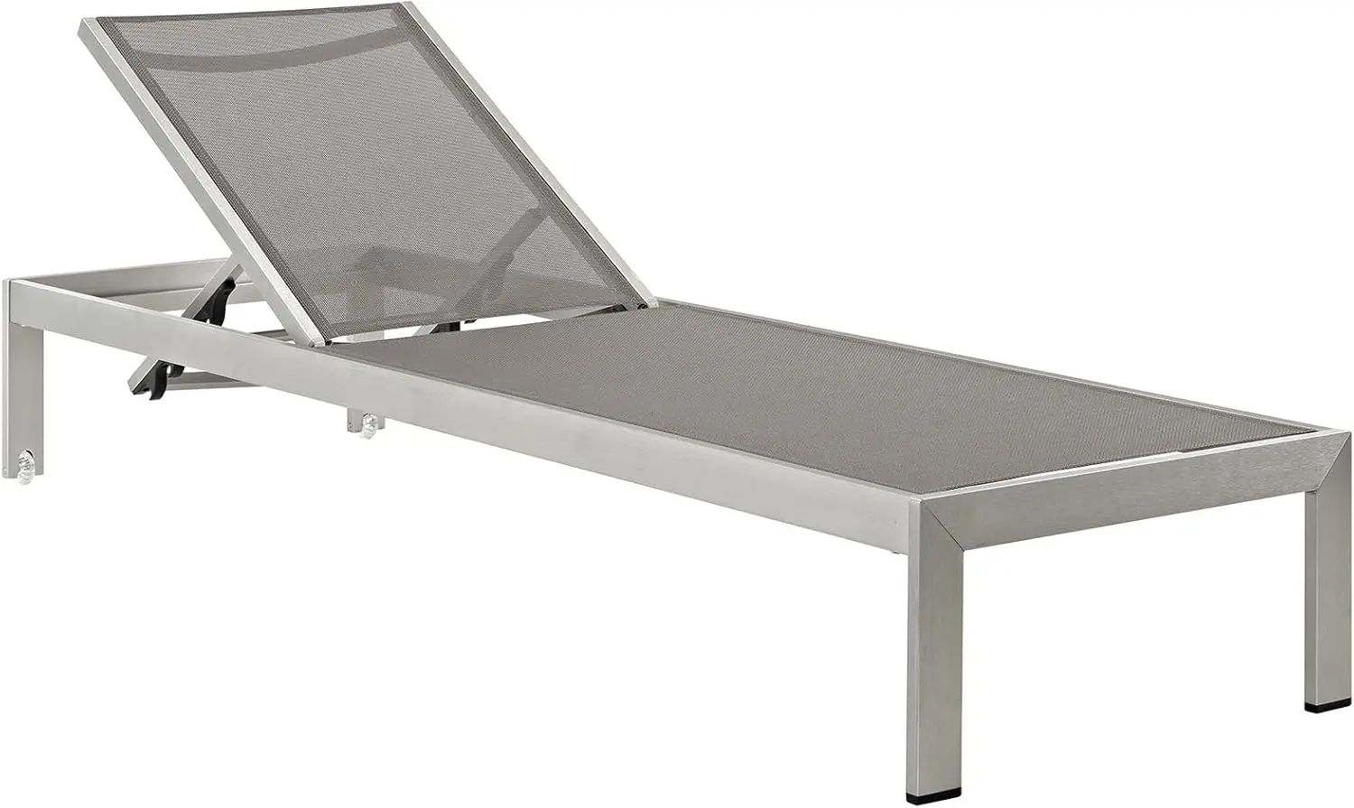 Shore Aluminum Mesh Outdoor Patio Poolside Chaise Lounge Chair in Silver Gray