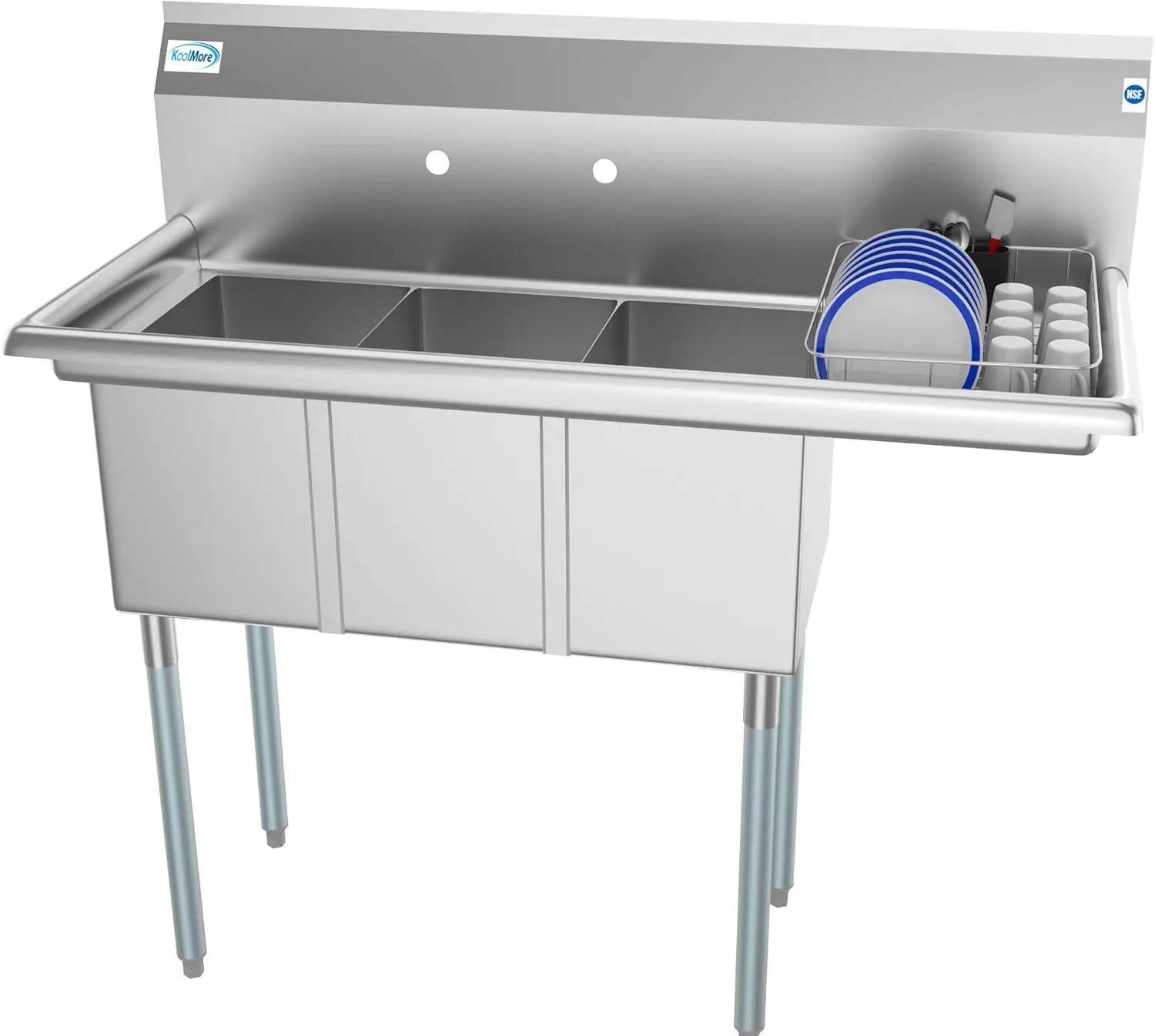 3 Compartment Stainless Steel NSF Commercial Kitchen Sink with Drainboard - Bowl Size 10