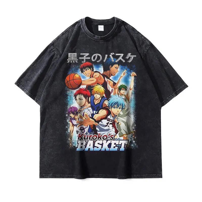 Anime Kurokos Basketball T-shirts Oversized Vintage Washed Kuroko Tetsuya T Shirt Streetwear Manga Aomine Daiki Tops Tees Men