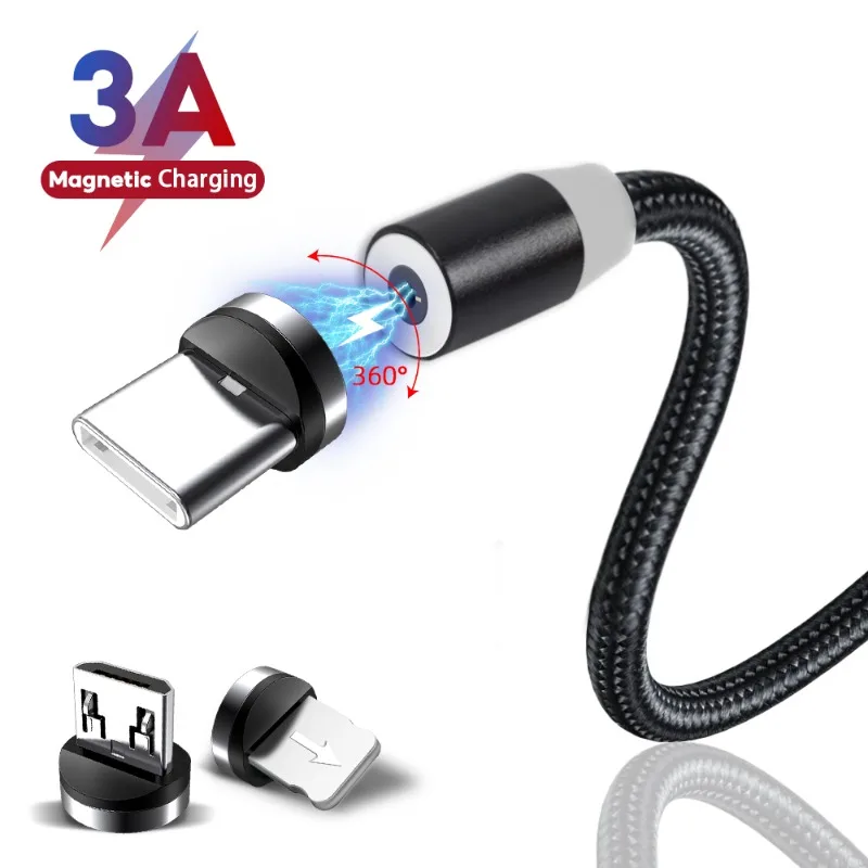 3A Magnetic USB Fast Charging Cable for Iphone 14 13 Xiaomi Samsung Fast Charging Data Wire Cord Magnet Charger 1/2m Phone Cable